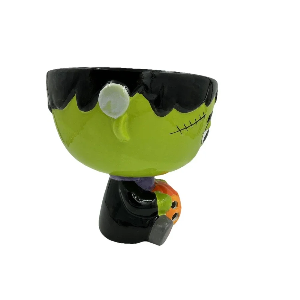 Jack O' Lantern Lane Frankenstein Lighted Bowl Pumpkin Pedestal NWT